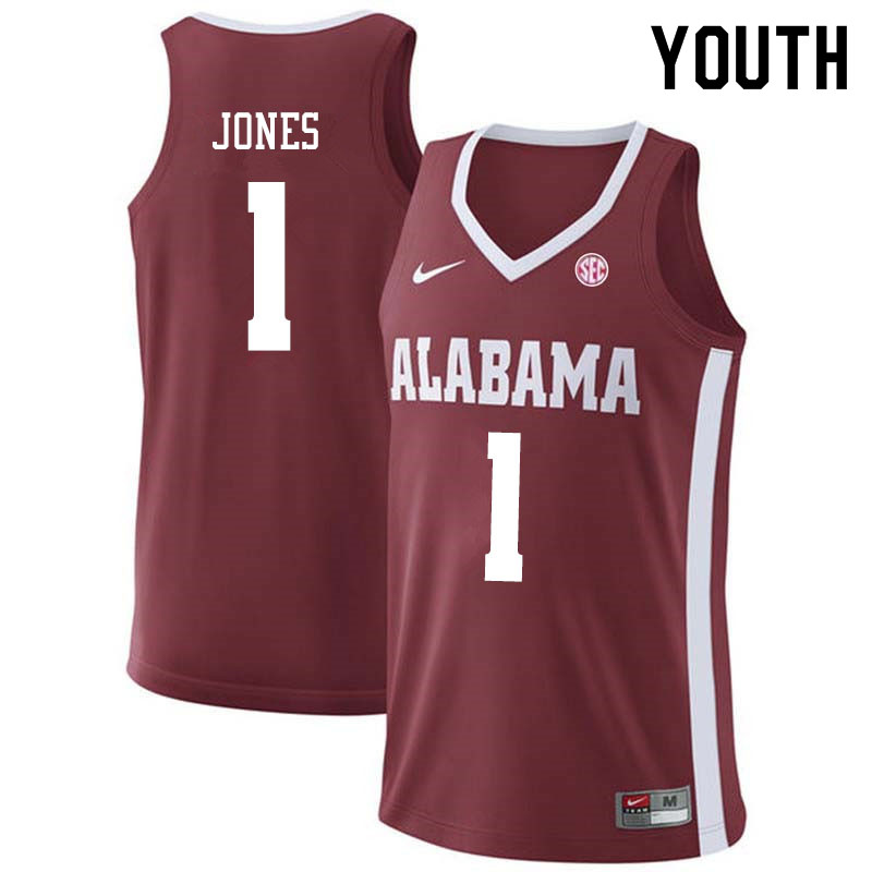 Youth #1 Herbert Jones Alabama Crimson Tide College Basketball Jerseys Sale-Crimson